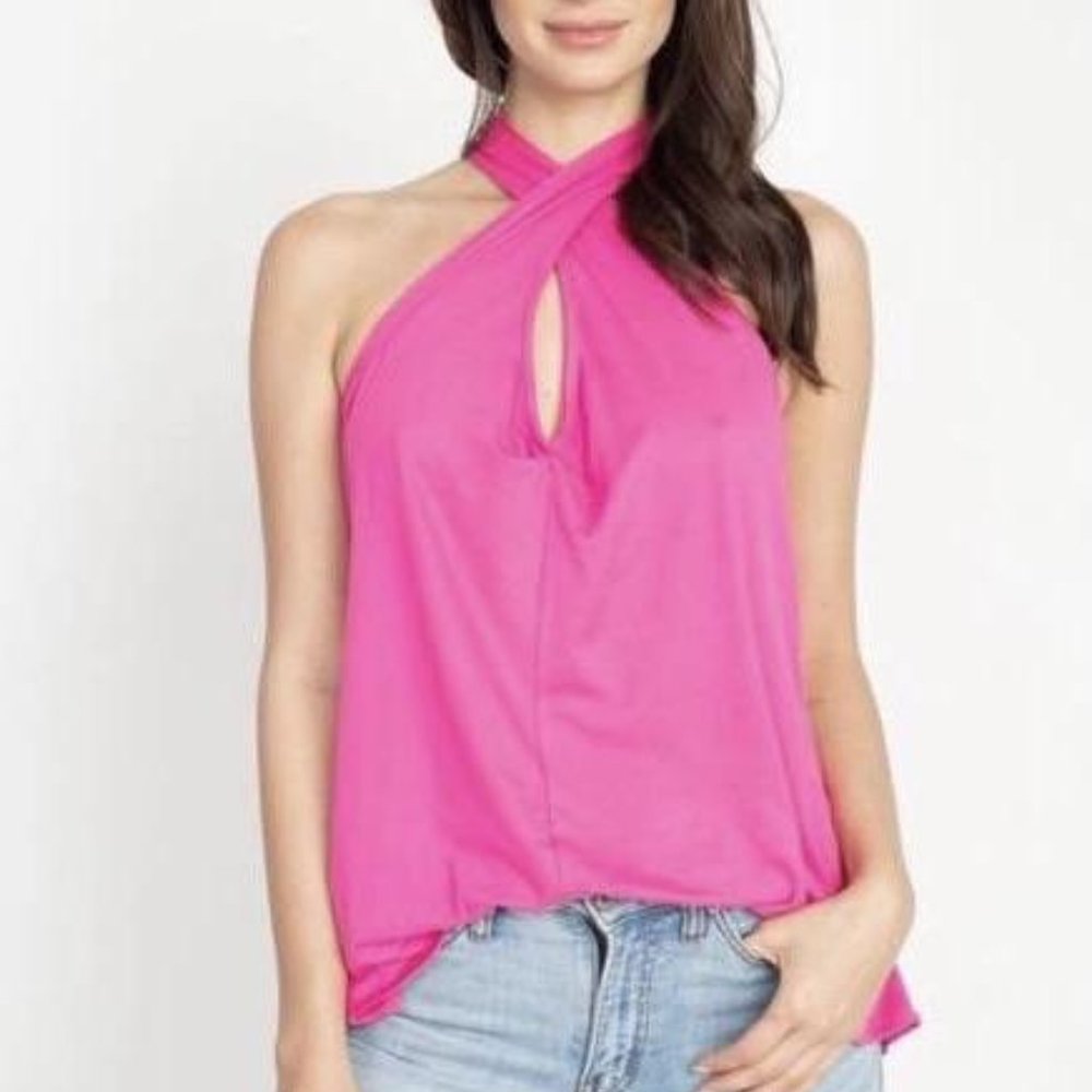 || Ellis Twist Neck Top - HOT Pink